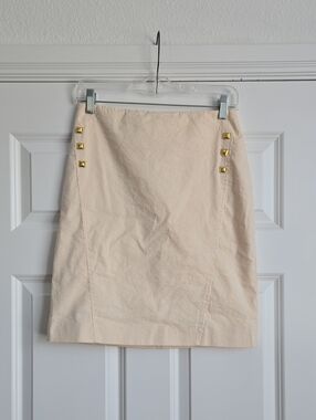 Antonio Melani Cream And Orange Mini Skirt with Gold Stud Accents